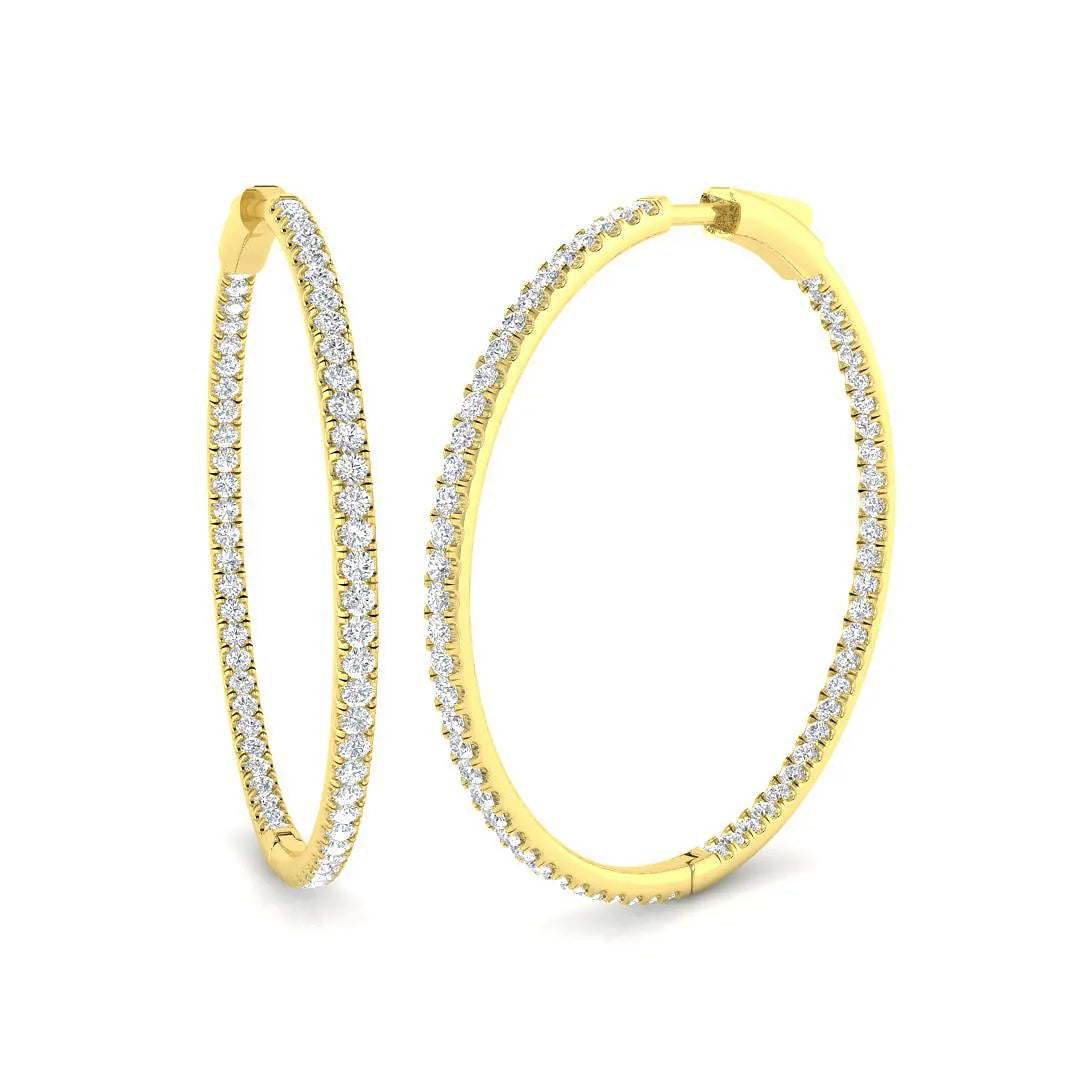 Natural/Lab-Grown Round Cut Diamond Hoop Earring in Gold - UK Made