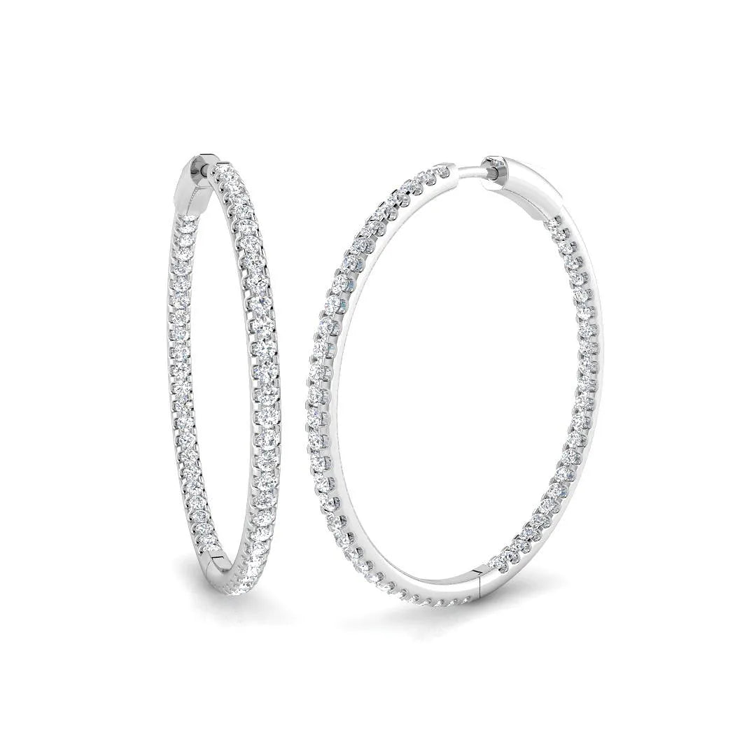 2.25 Carat Natural/Lab-Grown Round Cut Diamond Hoop Earring in Gold - UK Made