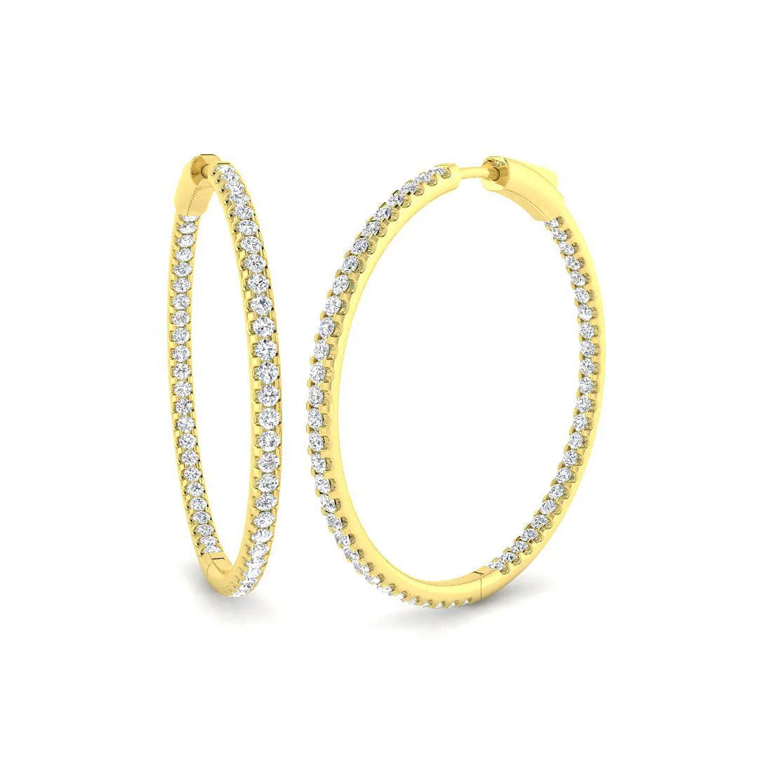 2.25 Carat Natural/Lab-Grown Round Cut Diamond Hoop Earring in Gold - UK Made