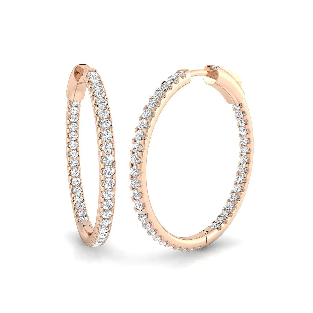 Natural/Lab-Grown Round Cut Diamond Hoop Earring in Gold - UK Hallmarked