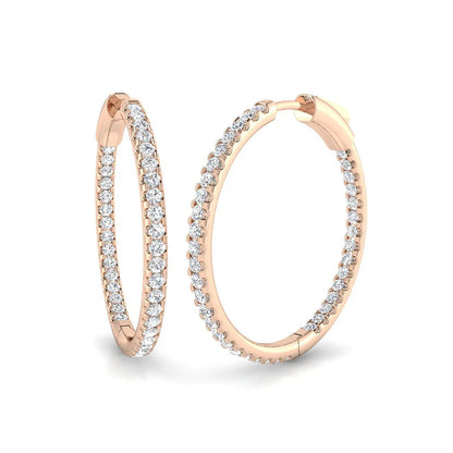 Natural/Lab-Grown Round Cut Diamond Hoop Earring in Gold - UK Hallmarked
