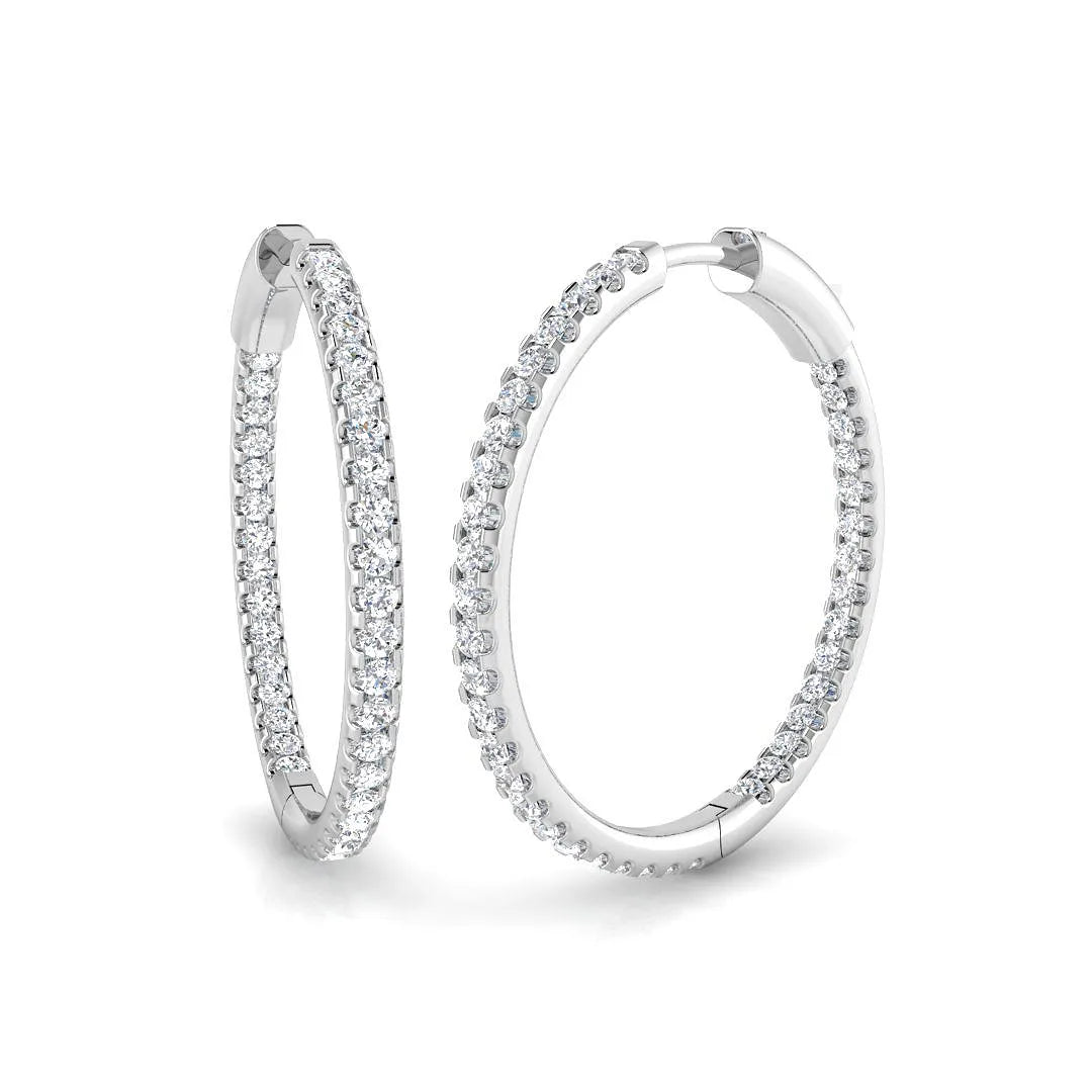Natural/Lab-Grown Round Cut Diamond Hoop Earring in Gold - UK Hallmarked