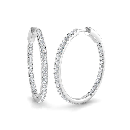 Natural/Lab-Grown Round Cut Diamond Hoop Earring in Gold - UK Hallmarked