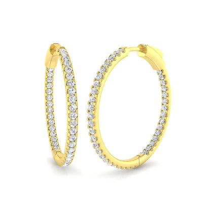 Natural/Lab-Grown Round Cut Diamond Hoop Earring in Gold - UK Hallmarked