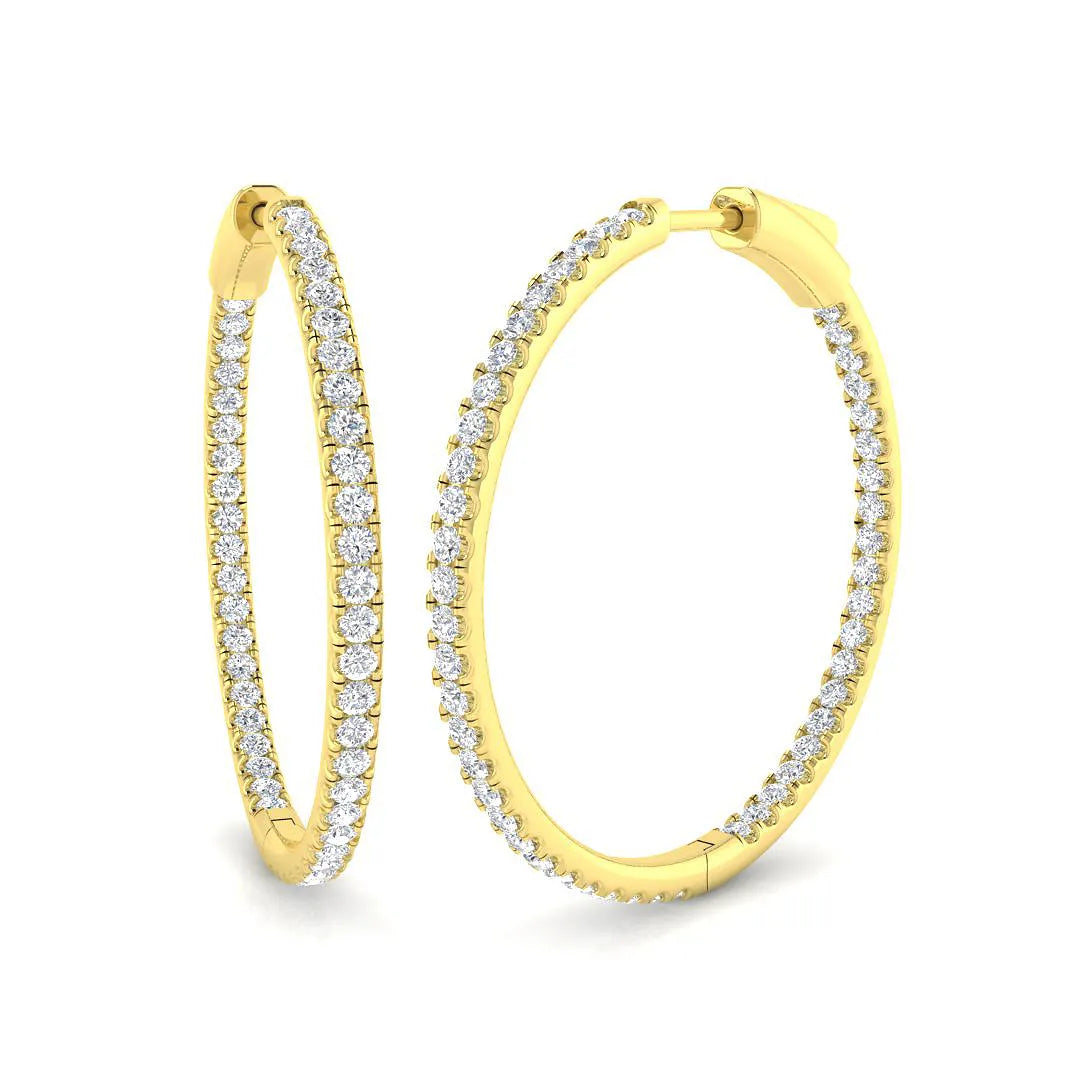 1.50 Carat Natural/Lab-Grown Round Cut Diamond Hoop Earring in Gold - UK Made
