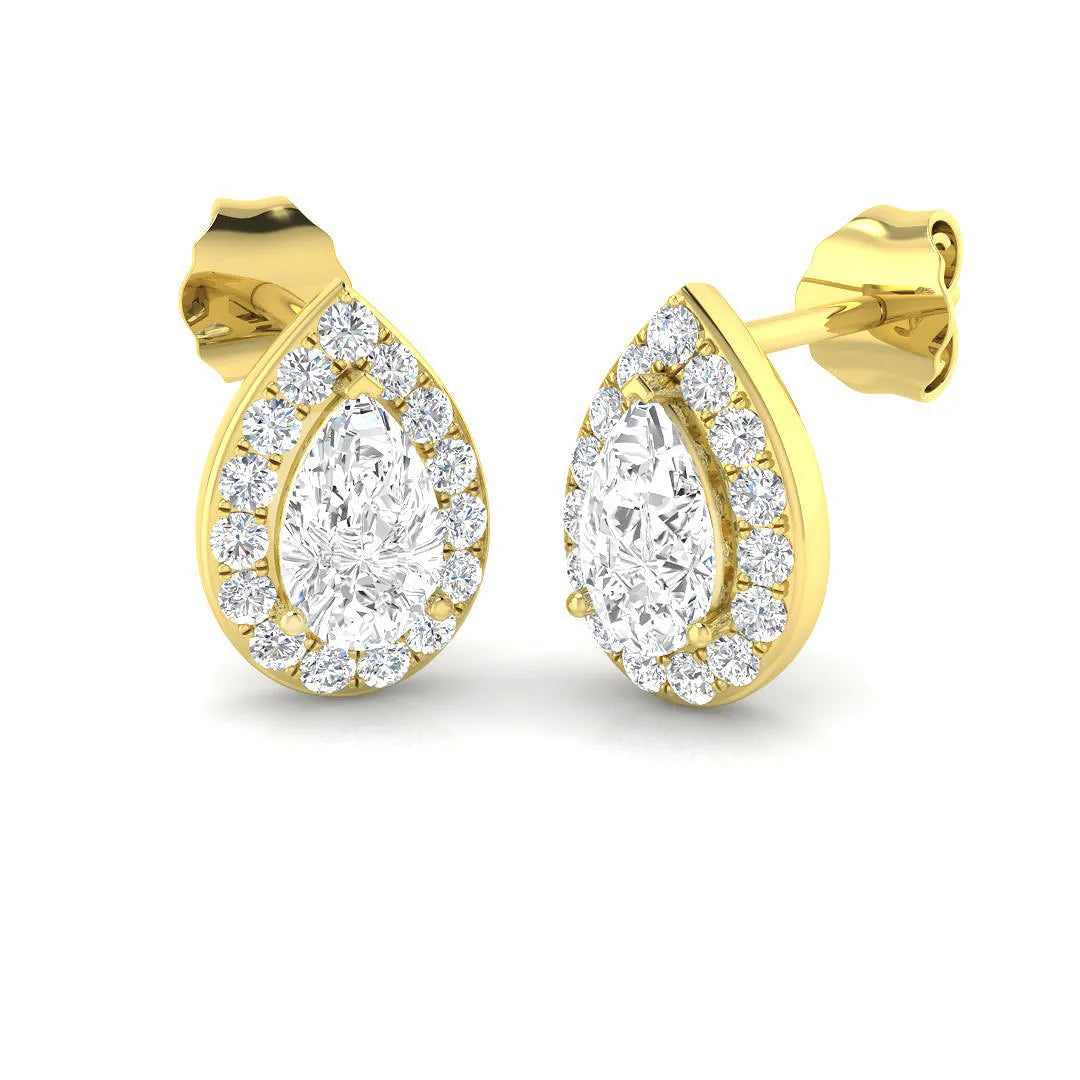 0.60-1.00 Carat Pear Cut Diamond Halo Earring In Hallmarked Gold