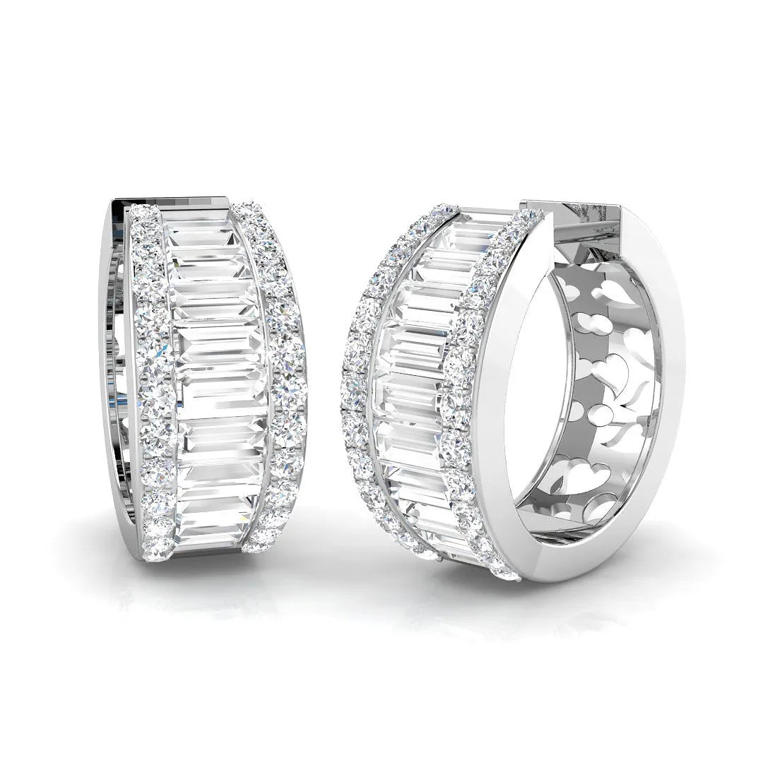 Natural & Lab-Grown Baguette & Round Cut Diamond Hoop Earrings | Pavé & Bezel Setting | 9K/18K Gold, Platinum