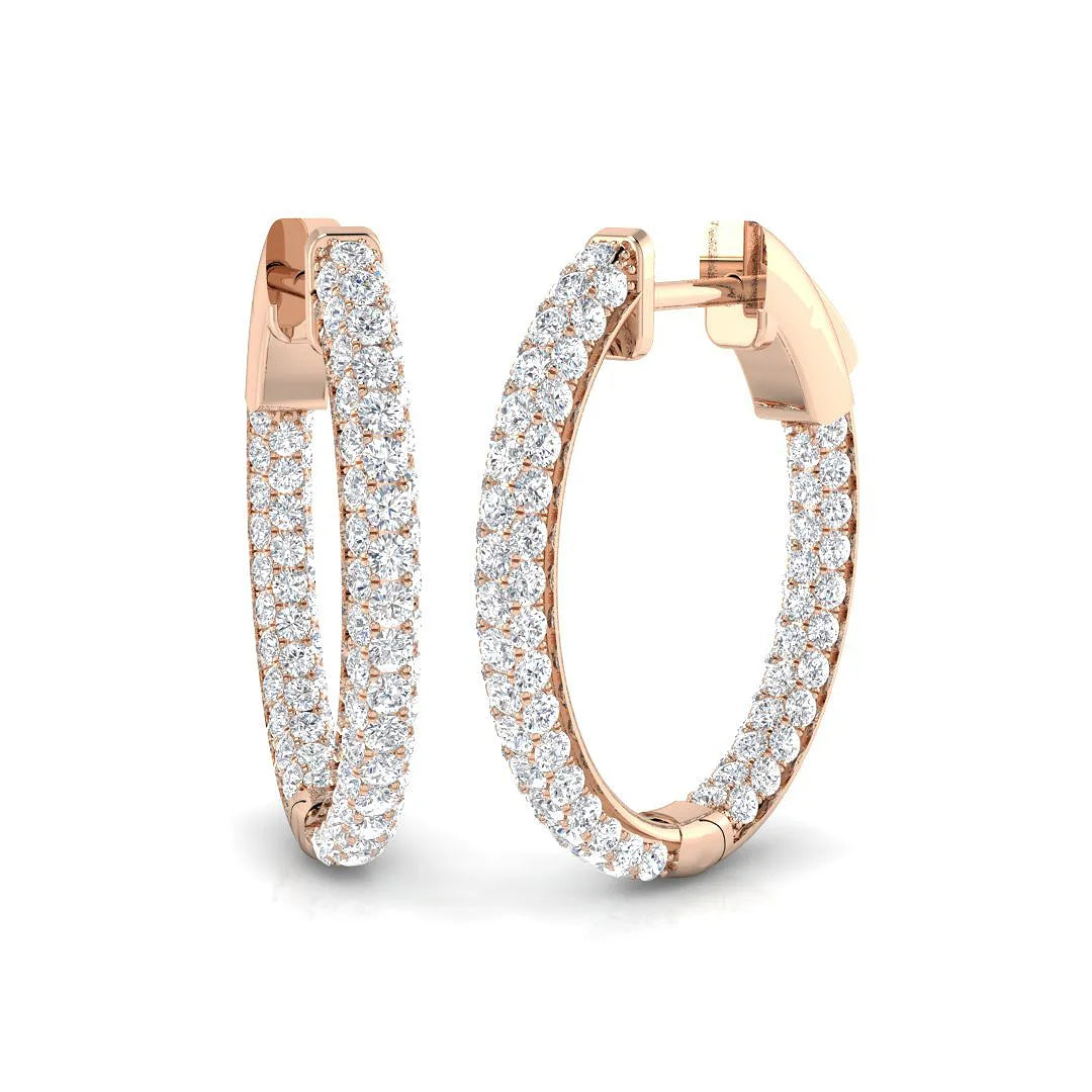 1.75 Ct Natural & Lab-Grown Round Cut Diamond Hoop Earrings | Pavé Setting | 9K/18K Gold, Platinum