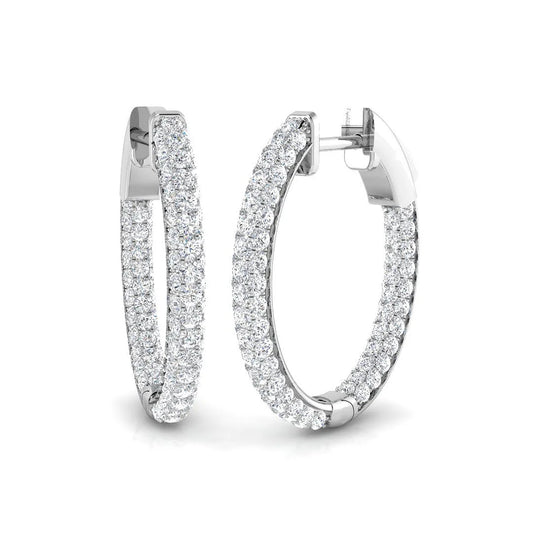 1.80 Ct Natural & Lab-Grown Round Cut Diamond Hoop Earrings | Pavé Setting | 9K/18K Gold, Platinum