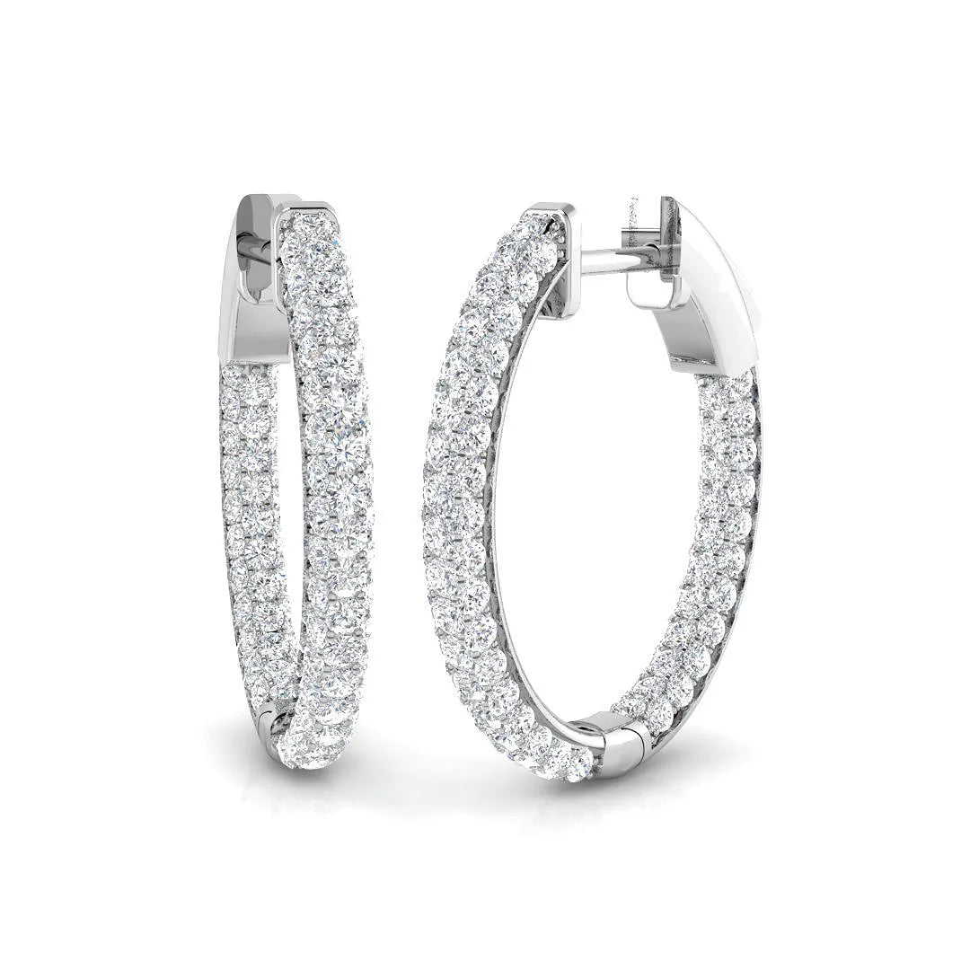 1.75 Ct Natural & Lab-Grown Round Cut Diamond Hoop Earrings | Pavé Setting | 9K/18K Gold, Platinum