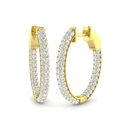1.80 Ct Natural & Lab-Grown Round Cut Diamond Hoop Earrings | Pavé Setting | 9K/18K Gold, Platinum