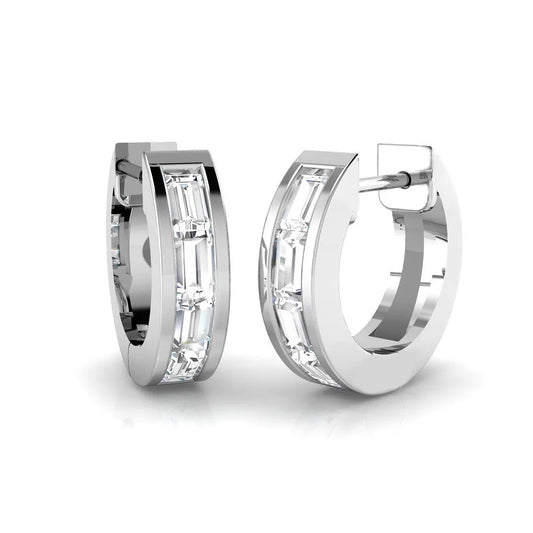 0.50 Carat Natural/Lab-Grown Baguette Diamond Hoop Earring in Gold - UK Hallmarked