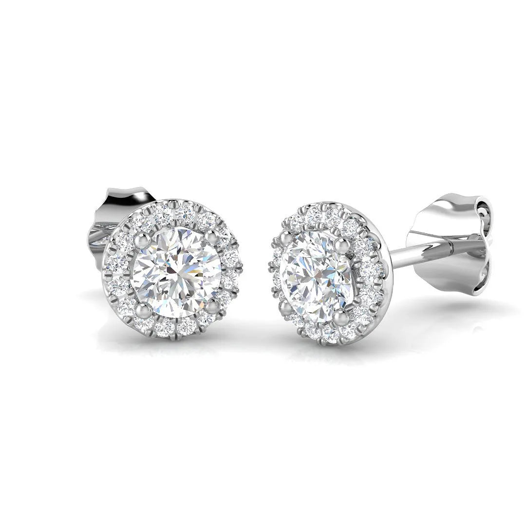 Lab Grown Round Cut Diamond Halo Earrings | 0.25Ct to 2.50Ct