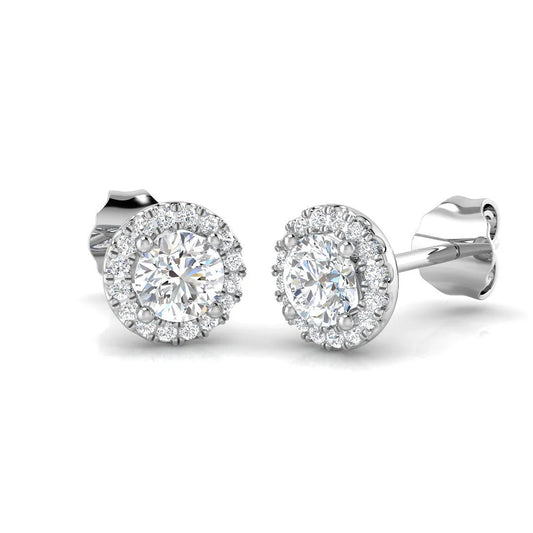 Stud Earrings with Round Diamond Halo Cluster | DE/VVS Gold