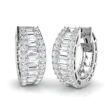 1.40 Ct Natural & Lab-Grown Baguette & Round Cut Diamond Hoop Earrings | Bezel & Pavé Setting | 9K/18K Gold, Platinum