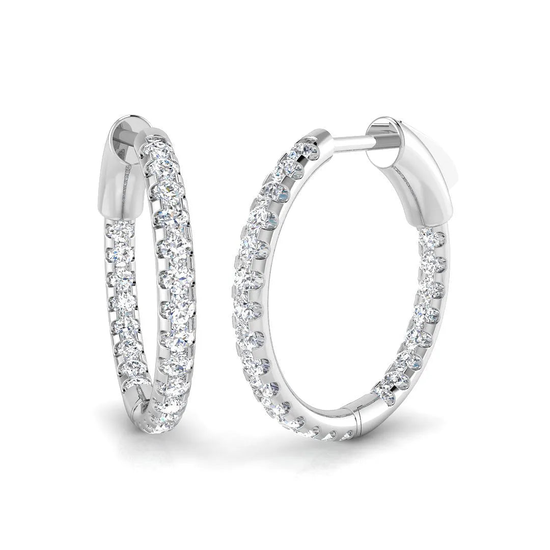 1.50 Carat Natural & Lab-Grown Round Cut Diamond Hoop Earrings | Pavé Setting