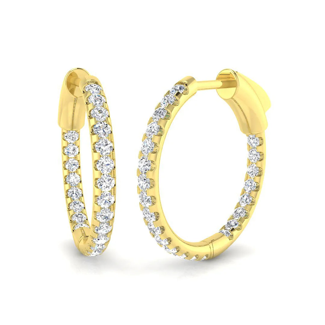 1.50 Carat Natural & Lab-Grown Round Cut Diamond Hoop Earrings | Pavé Setting
