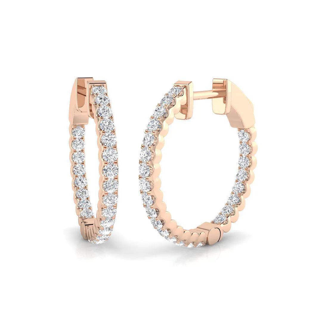 Natural & Lab-Grown Round Cut Diamond Hoop Earrings | French Pavé Setting | 9K/18K Gold, Platinum