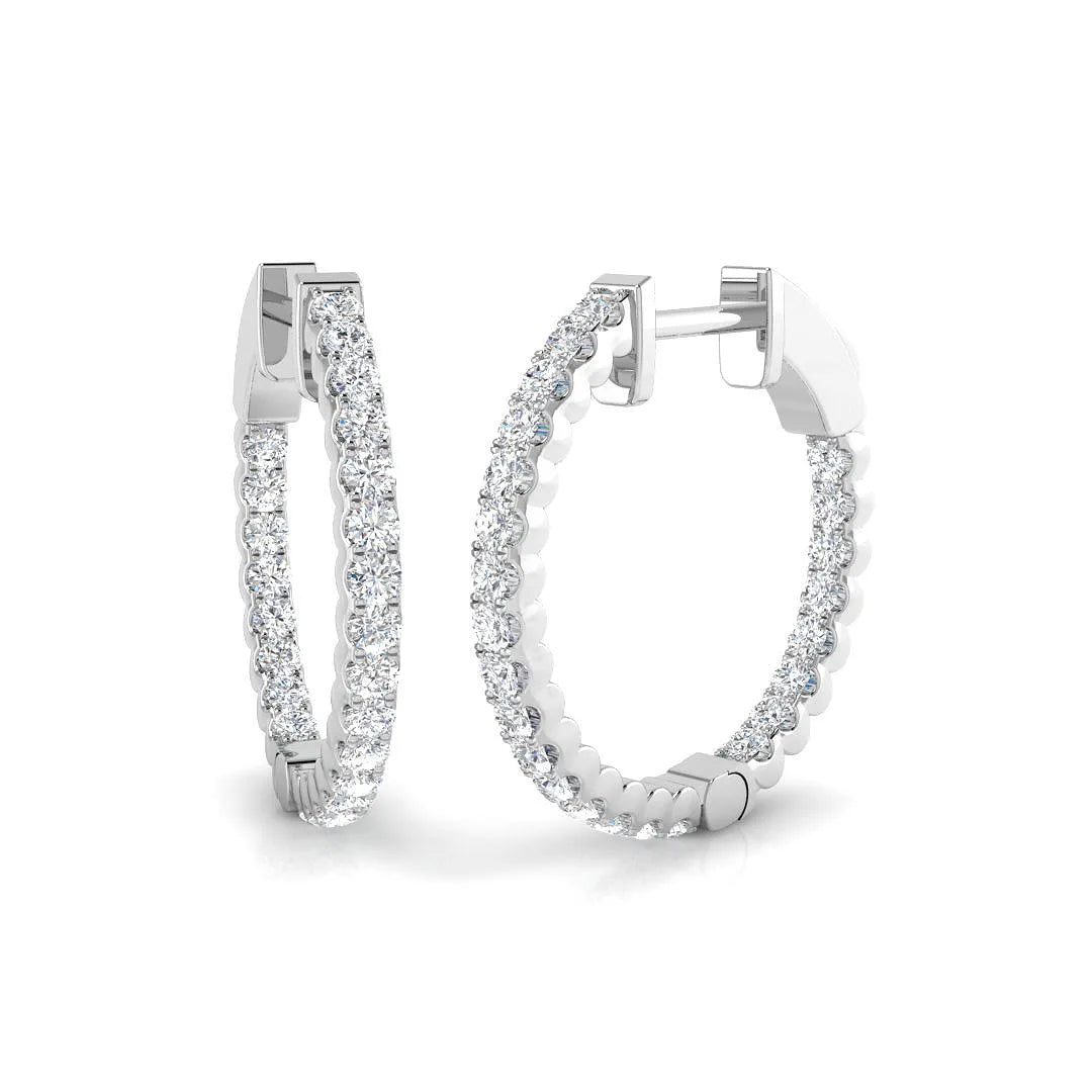 Natural & Lab-Grown Round Cut Diamond Hoop Earrings | French Pavé Setting | 9K/18K Gold, Platinum