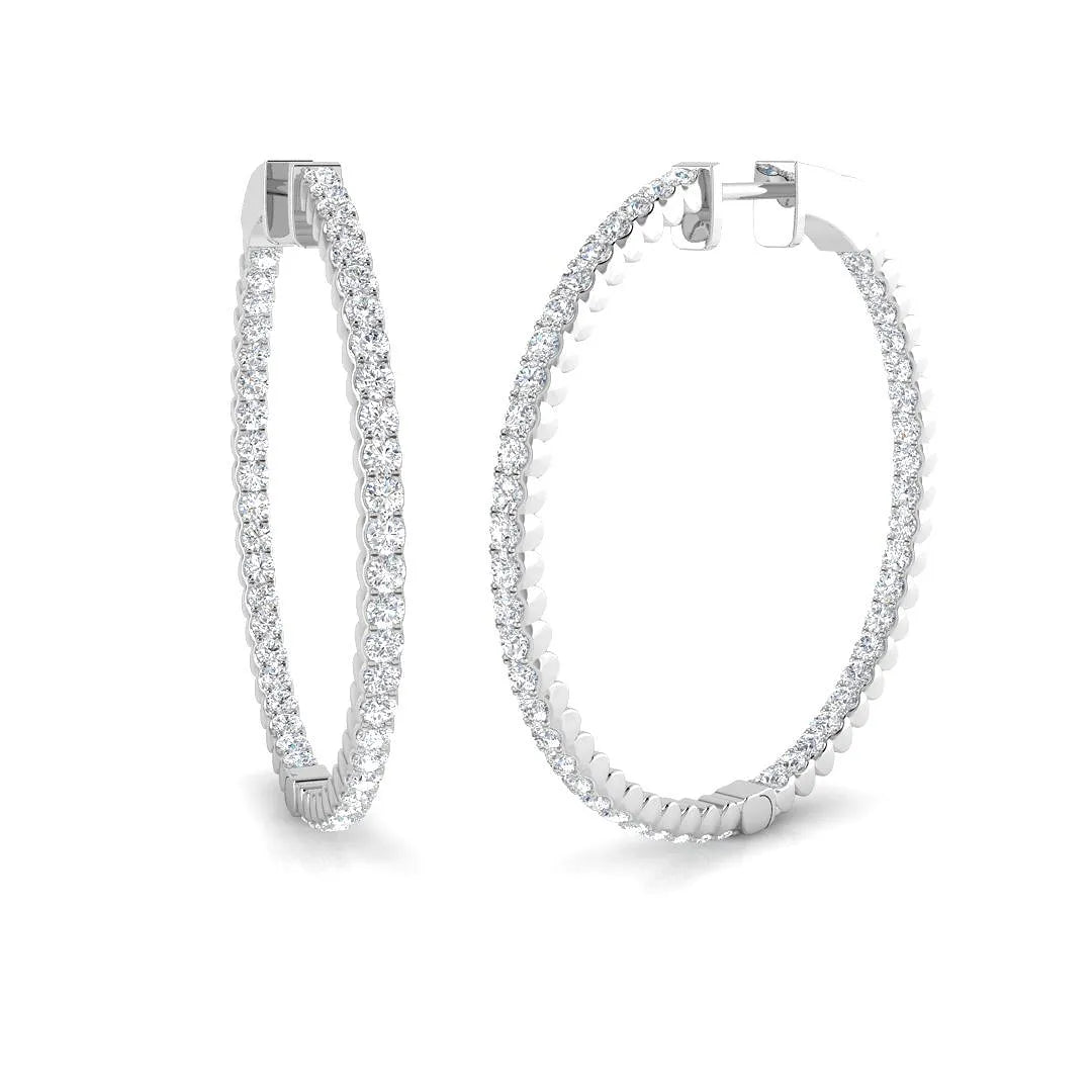 Natural/Lab-Grown Round Cut Diamond Hoop Earring in 9K/18K Gold - UK Made
