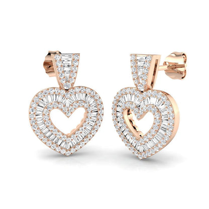 Round & Baguette Cut Diamond Halo Earring In Hallmarked Gold