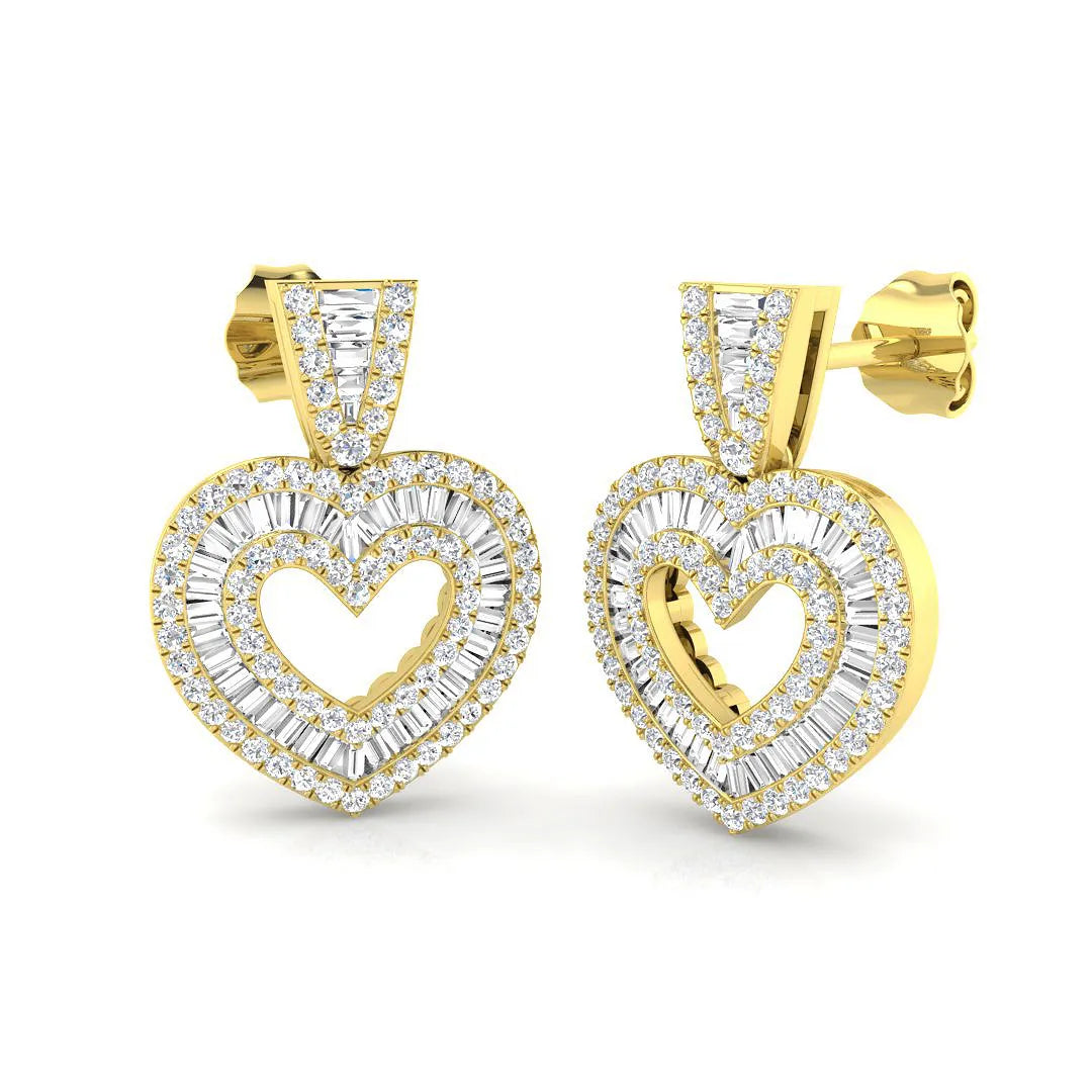 Round & Baguette Cut Diamond Halo Earring In Hallmarked Gold