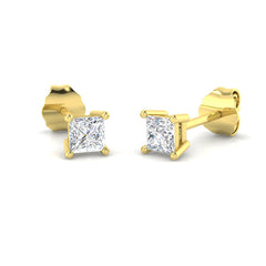 IGI Certified 2.09Ct Princess Cut Lab Grown Diamond Stud Earrings in 18K Yellow Gold