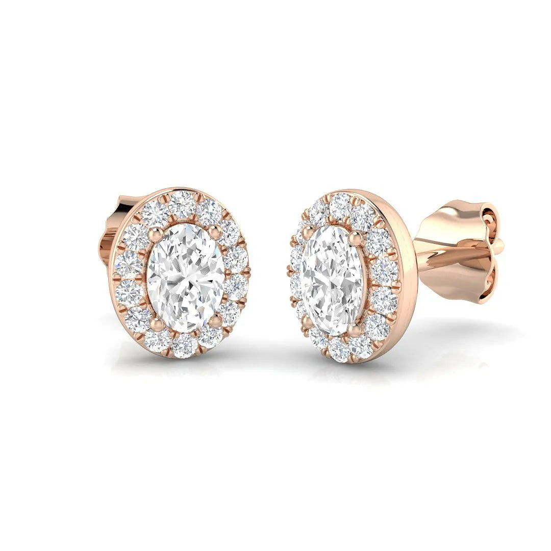 3.00 Ct Lab Grown Oval Cut Diamond Halo Earrings | DE/VVS