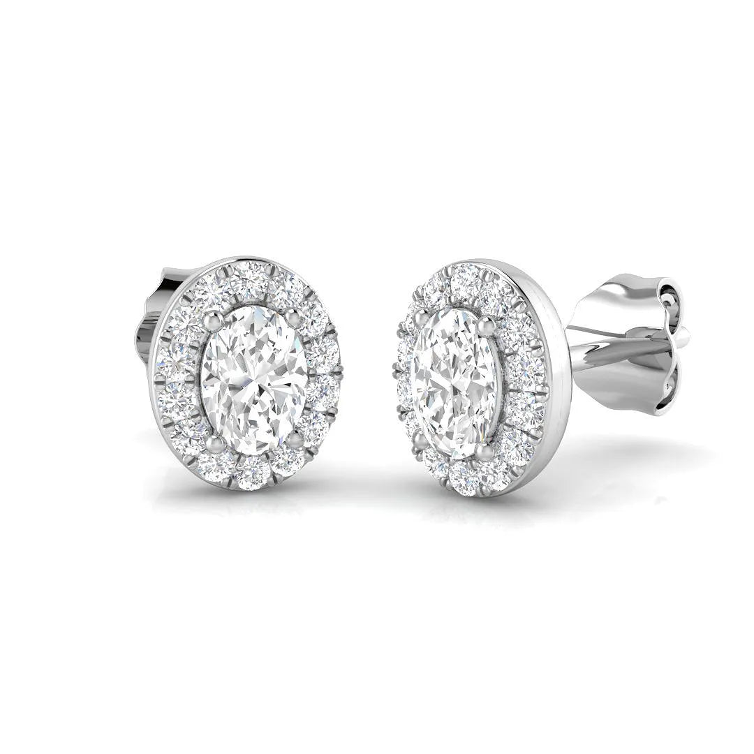 3.00 Ct Lab Grown Oval Cut Diamond Halo Earrings | DE/VVS