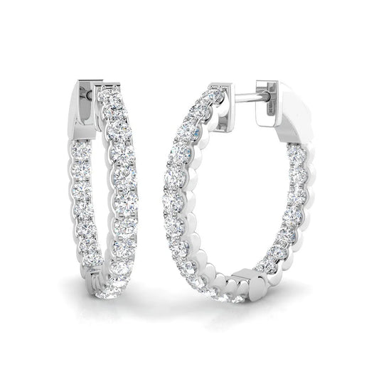 Natural/Lab-Grown Round Cut Diamond Hoop Earring in Gold - UK Hallmarked