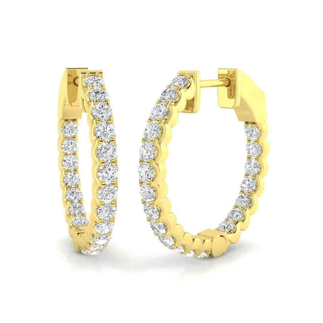 Boucles d'oreilles créoles en or avec diamants ronds naturels/de synthèse - Poinçonnées au Royaume-Uni