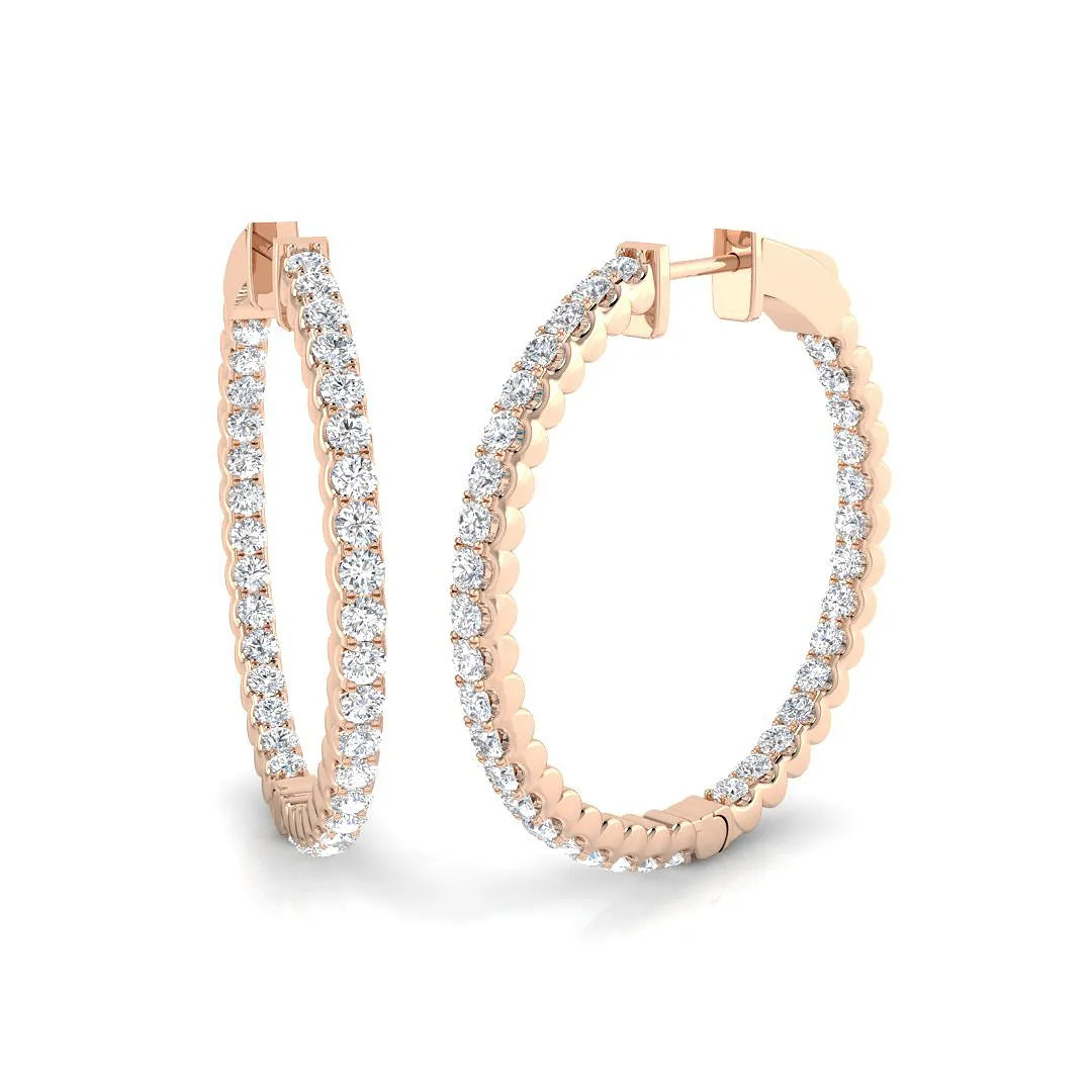 Natural/Lab-Grown Round Cut Diamond Hoop Earring in Gold - UK Hallmarked