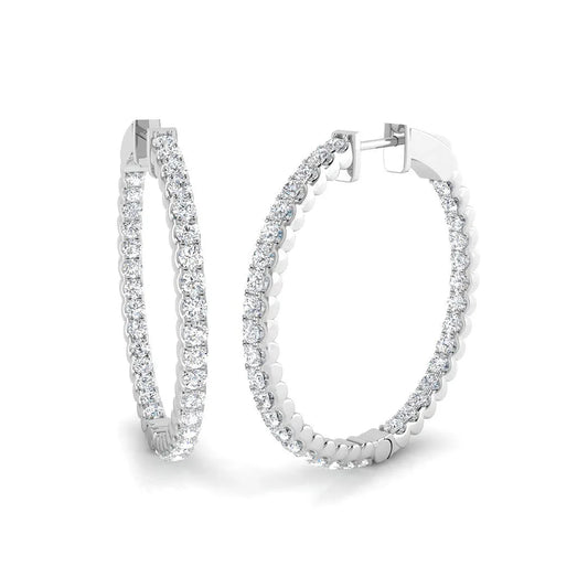 Natural/Lab-Grown Round Cut Diamond Hoop Earring in Gold - UK Hallmarked