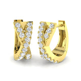 Gold hoop earrings with diamond accents on a white background