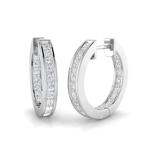Natural F/VS Princess Cut Diamond Hoop Earring in Gold - UK Made