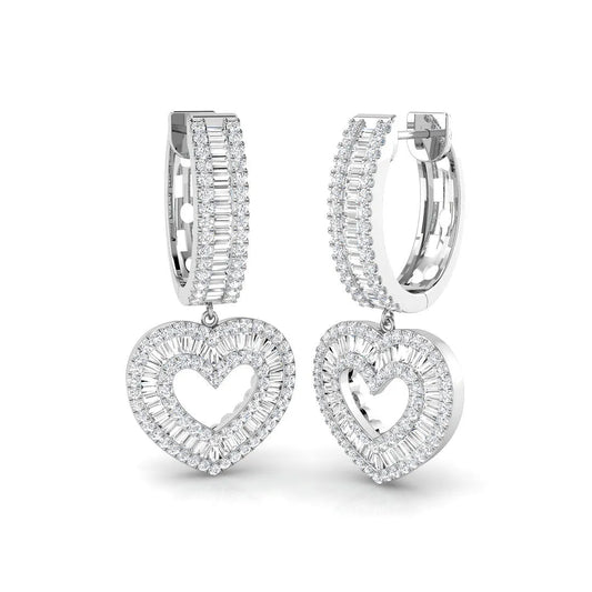 1.75 Carat Round & Baguette Cut Diamond Drop Earring In Hallmarked Gold