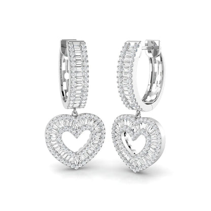 1.75 Carat Round & Baguette Cut Diamond Drop Earring In Hallmarked Gold