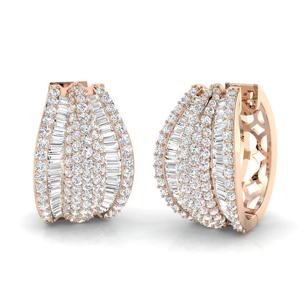 Natural & Lab-Grown Round & Baguette Diamond Hyperbola Hoop Earrings