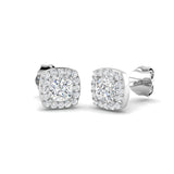 0.50 Ct DE/VVS Lab Grown Cushion Cut Diamond Halo Earring in 18K White Gold