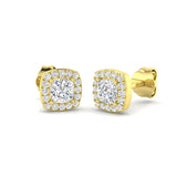 Stud Earrings with Cushion Cut Diamond and Halo