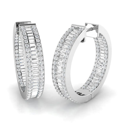 Baguette & Round Diamond Hoop Earring | Natural & Lab-Grown Diamonds | 2.50-3.40 Carat
