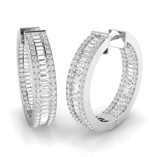 Baguette & Round Diamond Hoop Earring | Natural & Lab-Grown Diamonds | 2.50-3.40 Carat