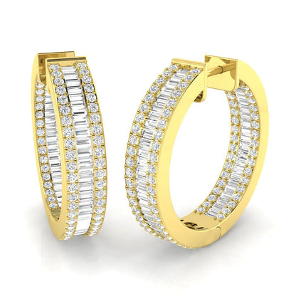Baguette & Round Diamond Hoop Earring | Natural & Lab-Grown Diamonds | 2.50-3.40 Carat