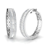2.50 Ct Natural / Lab-Grown Baguette & Round Diamond Hoop Earrings in Pavé & Channel Set