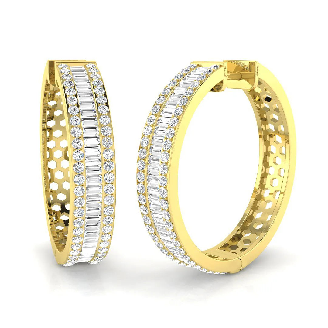 2.50 Ct Natural / Lab-Grown Baguette & Round Diamond Hoop Earrings in Pavé & Channel Set