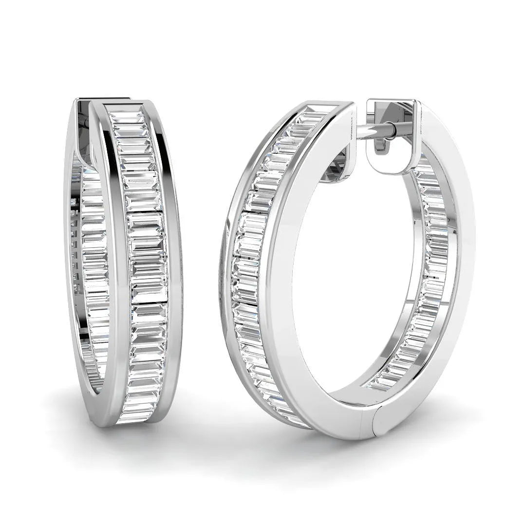 Natural & Lab-Grown Baguette Diamond Hoops | Bezel Setting | Gold & Platinum