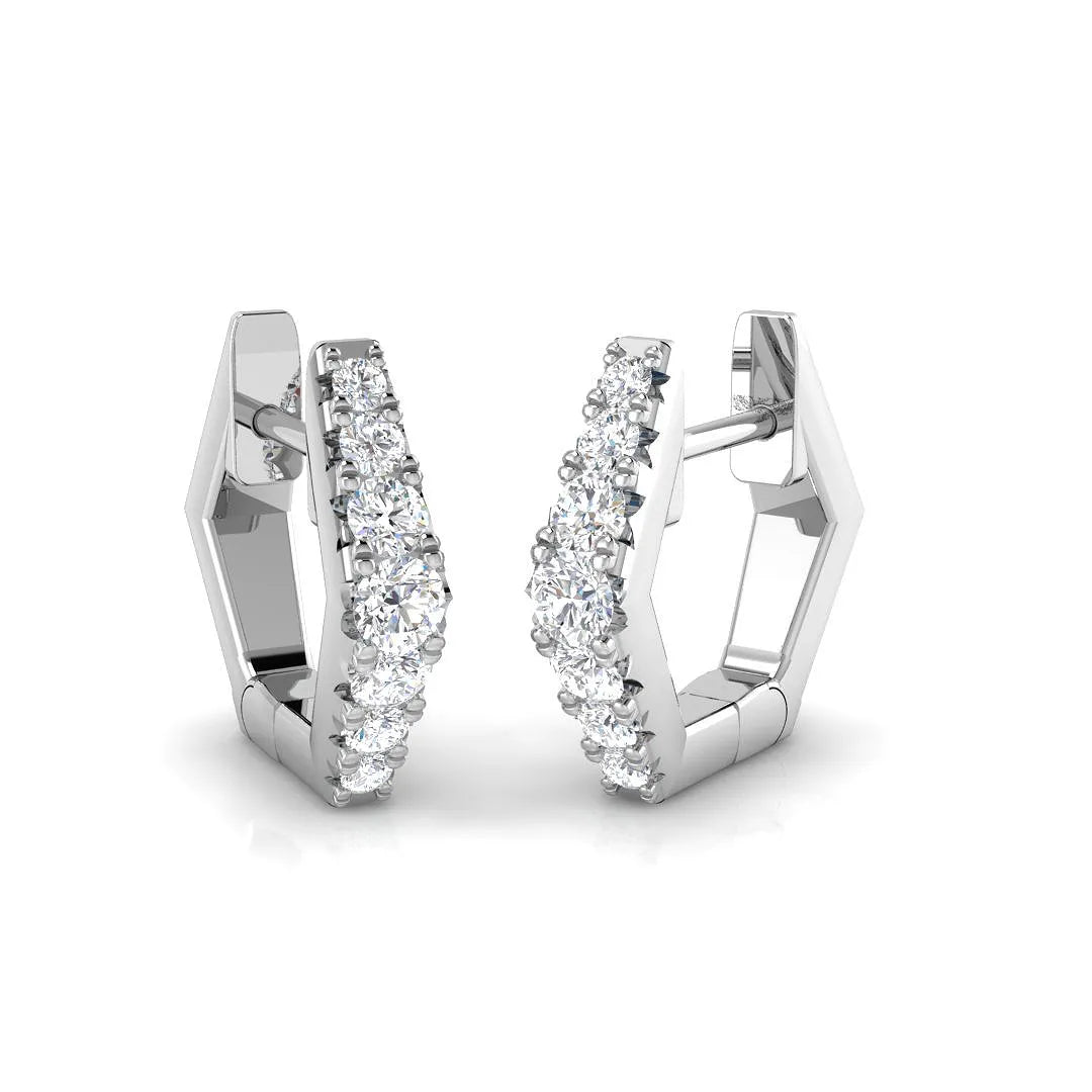 Natural & Lab-Grown Round Cut Diamond Geometric Hexagonal Design Hoop Earrings - 0.25 Carat