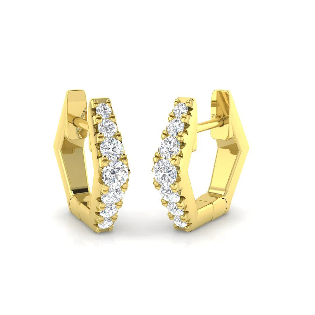Natural & Lab-Grown Round Cut Diamond Geometric Hexagonal Design Hoop Earrings - 0.25 Carat