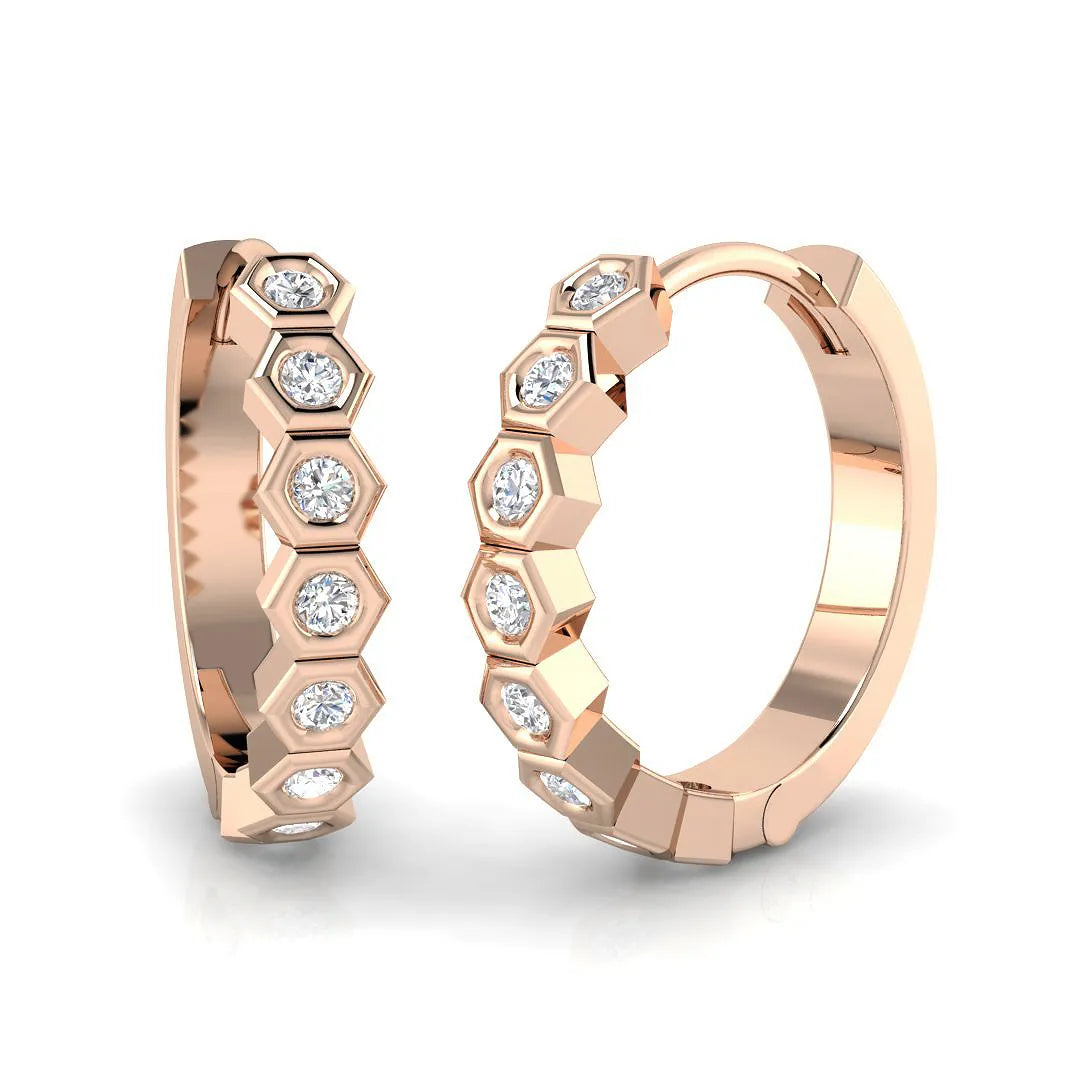 Natural & Lab Grown Round Cut Diamond Hoop Earring | Hinged Hoop Closure | UK Hallmarked