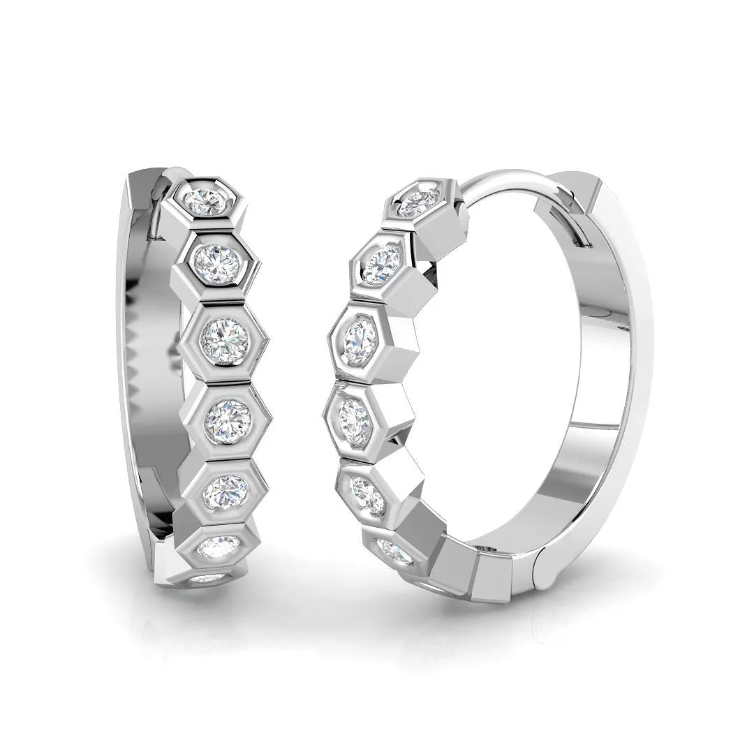 Natural & Lab Grown Round Cut Diamond Hoop Earring | Hinged Hoop Closure | UK Hallmarked